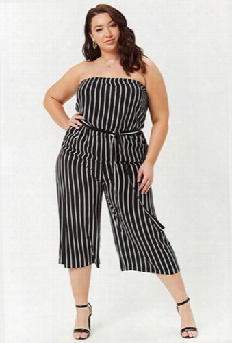 Plus Size Striped Culotte Jumpsuit