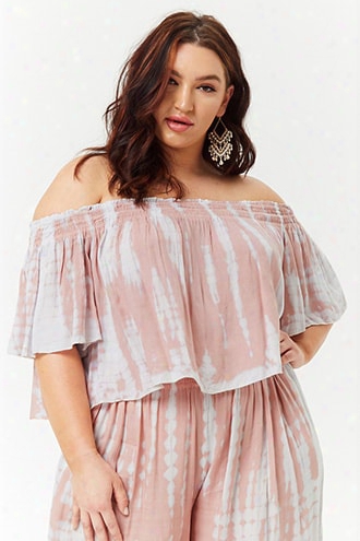 Plus Size Tie-dye Off-the-shoulder Crop Top