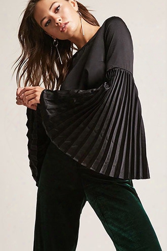 Satin Accordion Bell-sleeve Top