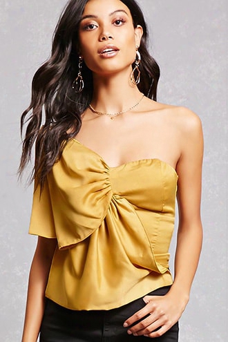 Satin One-shoulder Bow Top