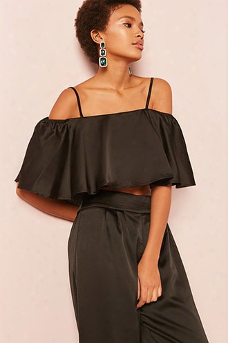 Satin Open-shoulder Crop Top And Pants Set