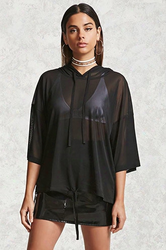 Sheer High-low Hooded Top