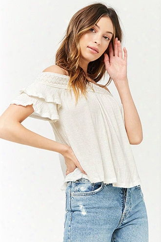 Smocked Off-the-shoulder Cutout Top