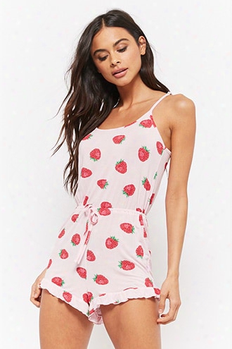 Strawberry Print Ruffle-trim Pajama Romper