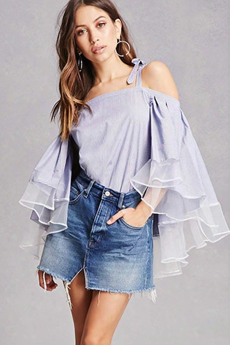 Striped Cape-sleeve Top