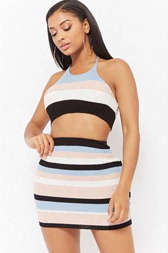 Striped Halter Crop Top & Mini Skirt Set