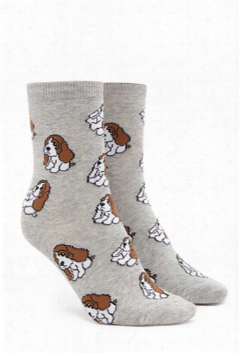 Basset Hound Print Crew Socks