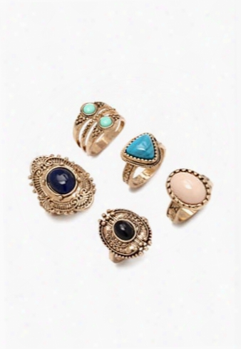 Burnished Stone-center Ring Set