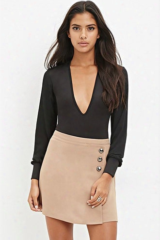 Buttoned Faux Wrap Skirt