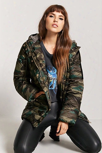 Camo Print Hooded Puffer Jacket