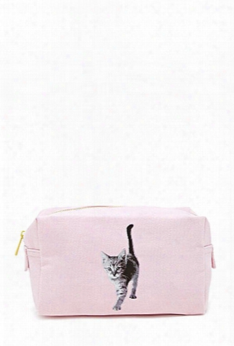 Cat Print Canvas Makeup Bag