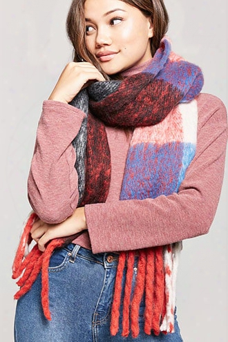 Colorblock Plaid Fringe Oblong Scarf