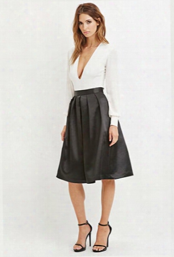 Contemporary Sateen Pleated Midi Skirt