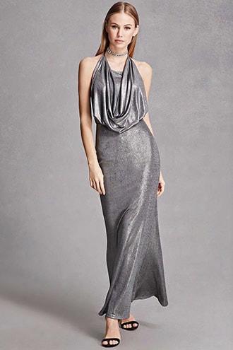 Draped Metallic Maxi Dress