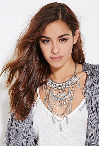 Etched Tassel Statement Necklace