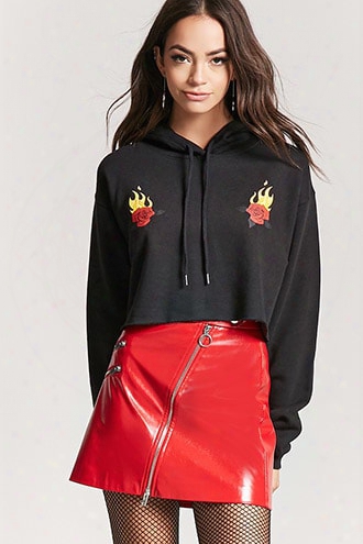 Flaming Rose Cropped Hoodie