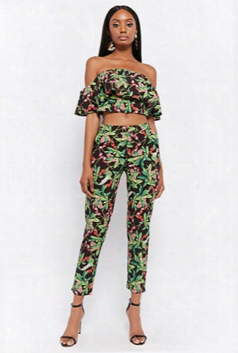 Floral Print Crop Top & Pants Set