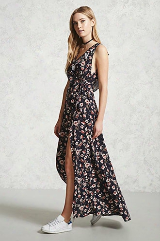 Floral Print Wrap Maxi Dress