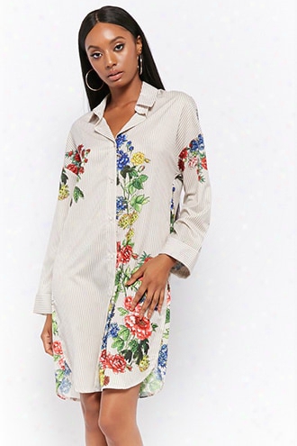 Floral Striped Shirt Dress