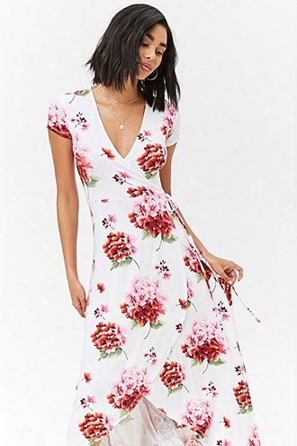 Floral Surplice High-low Maxi Dress