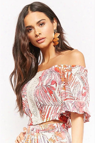 I The Wild Crochet Panel Off-the-shoulder Crop Top