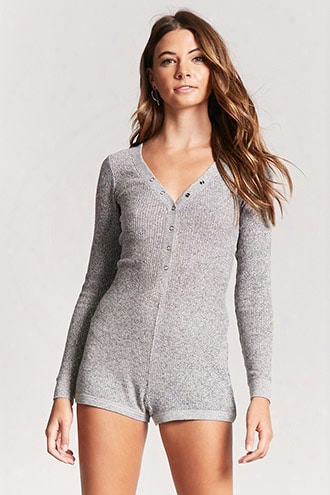 Marled Knit Henley Romper