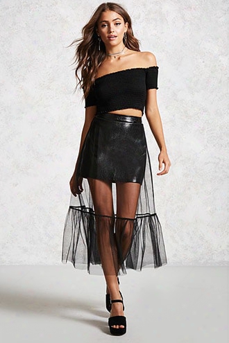Mesh & Faux Leather Maxi Skirt