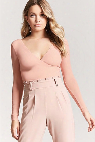 Mesh Sleeve Surplice Bodysuit