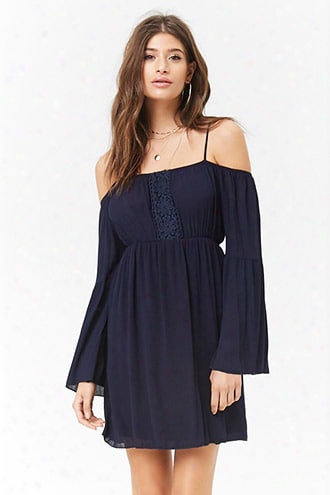 Open-shoulder Embroidered-trim Mini Dress