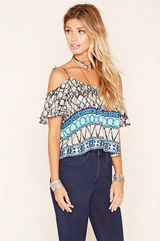 Ornate Print Open-shoulder Top