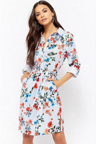 Pinstriped Floral Shirt Dress