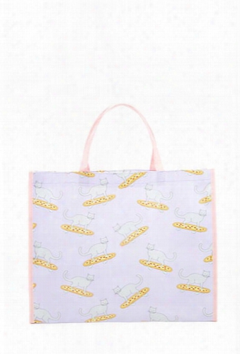 Pizza And Cat Print Tote Bag