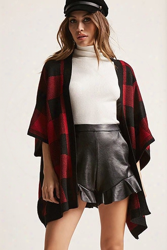 Plaid Dolman-sleeve Cardigan