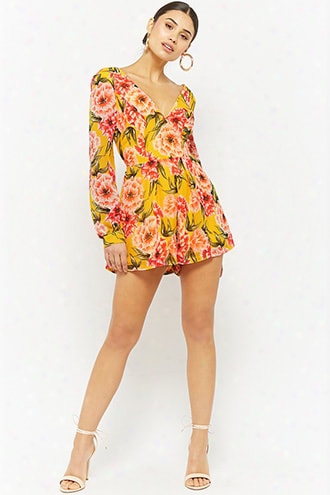 Plunging Floral Chiffon Romper