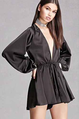 Plunging V-neck Satin Romper