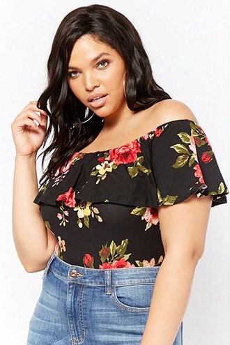 Plus Size Floral Flounce Bodysuit