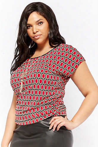 Plus Size Geo Print & Necklace Top