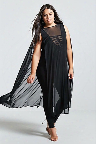 Plus Size Sheer Mesh Ponc Ho