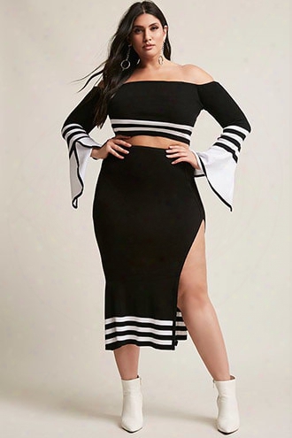 Plus Size Stripe Crop Top & Skirt Set