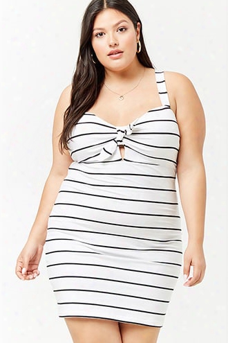 Plus Size Striped Tie-front Bodycon Dress