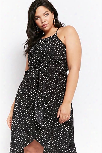 Plus Size Tie-front Polka Dot Dress