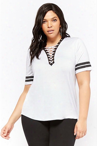 Plus Size Varsity Stripe Lace-up Top