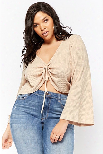 Plus Size Waffle Knit Tie-front Crop Top