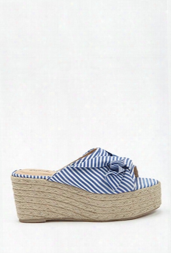 Qupid Striped Twist-front Wedge Espadrille Slide Sandals