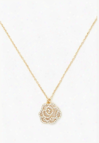 Rhinestone Rose Charm Necklace