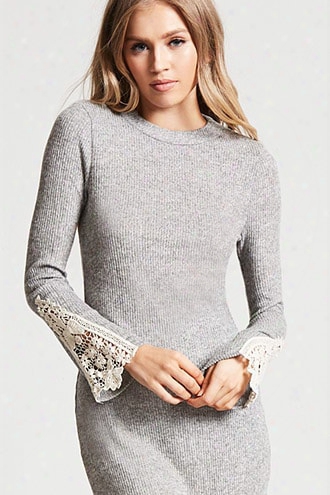 Ribbed Knit Crochet-sleeve Dress