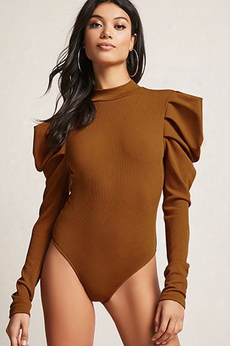 Ribbed Puff-shoulder Bodysuit