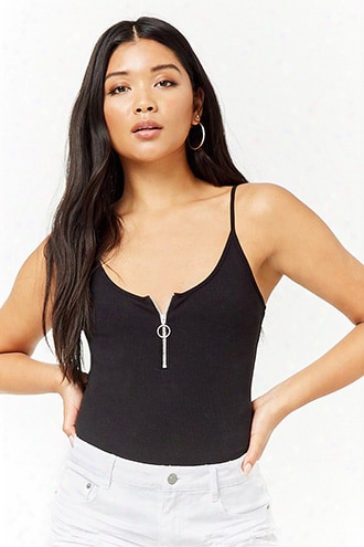 Ribbed Zip-front Bodysuit