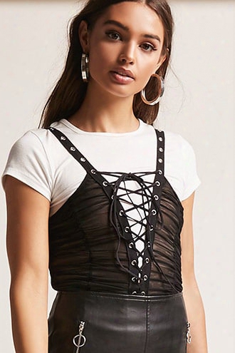 Ruched Lace-up Bodysuit