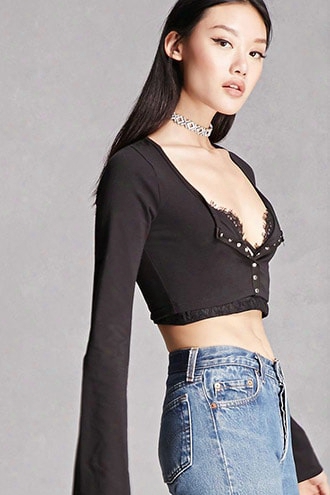 Scoop Neck Bell Sleeve Crop Top